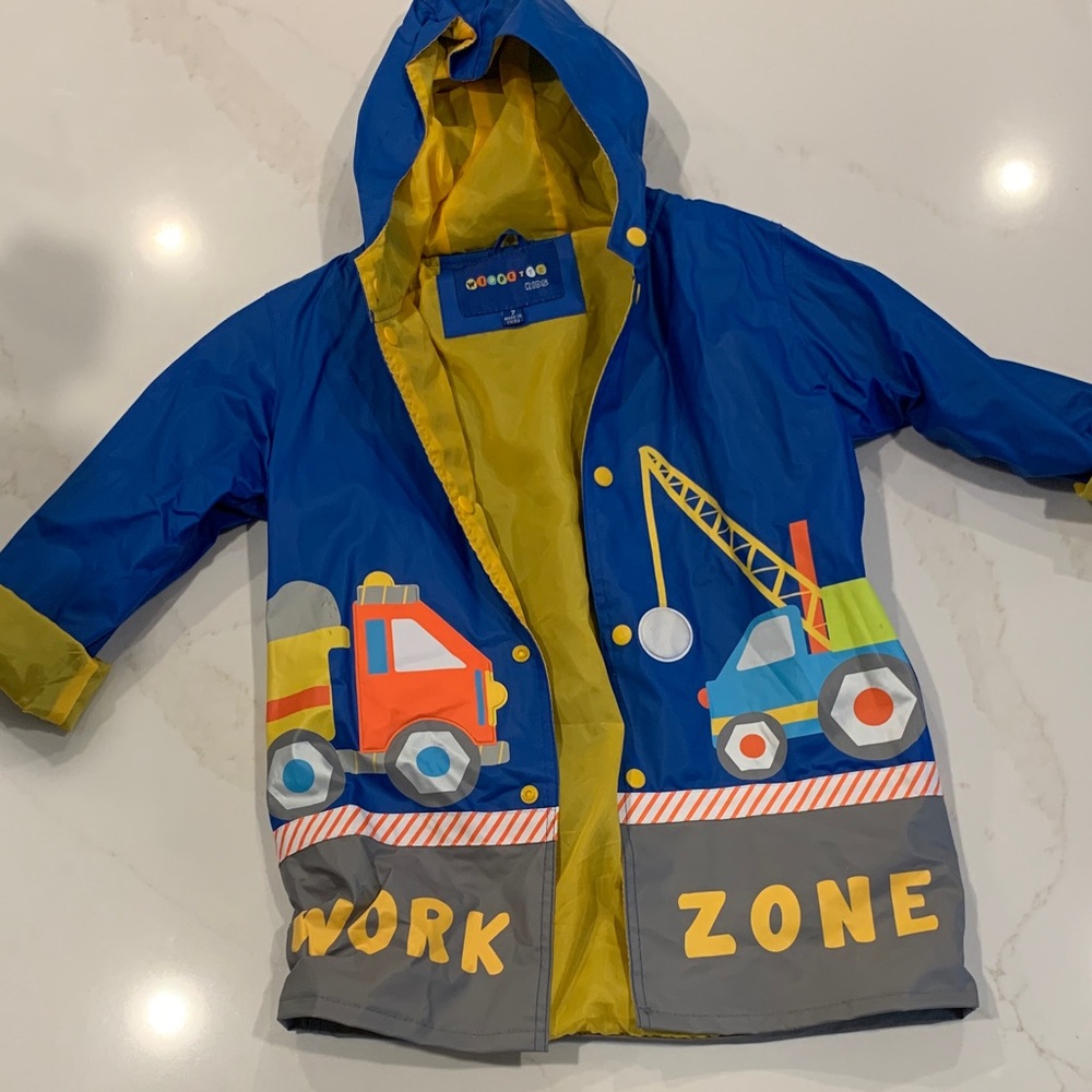 Kids Blue "Work Zone" Raincoat with Yellow Lining Size 7